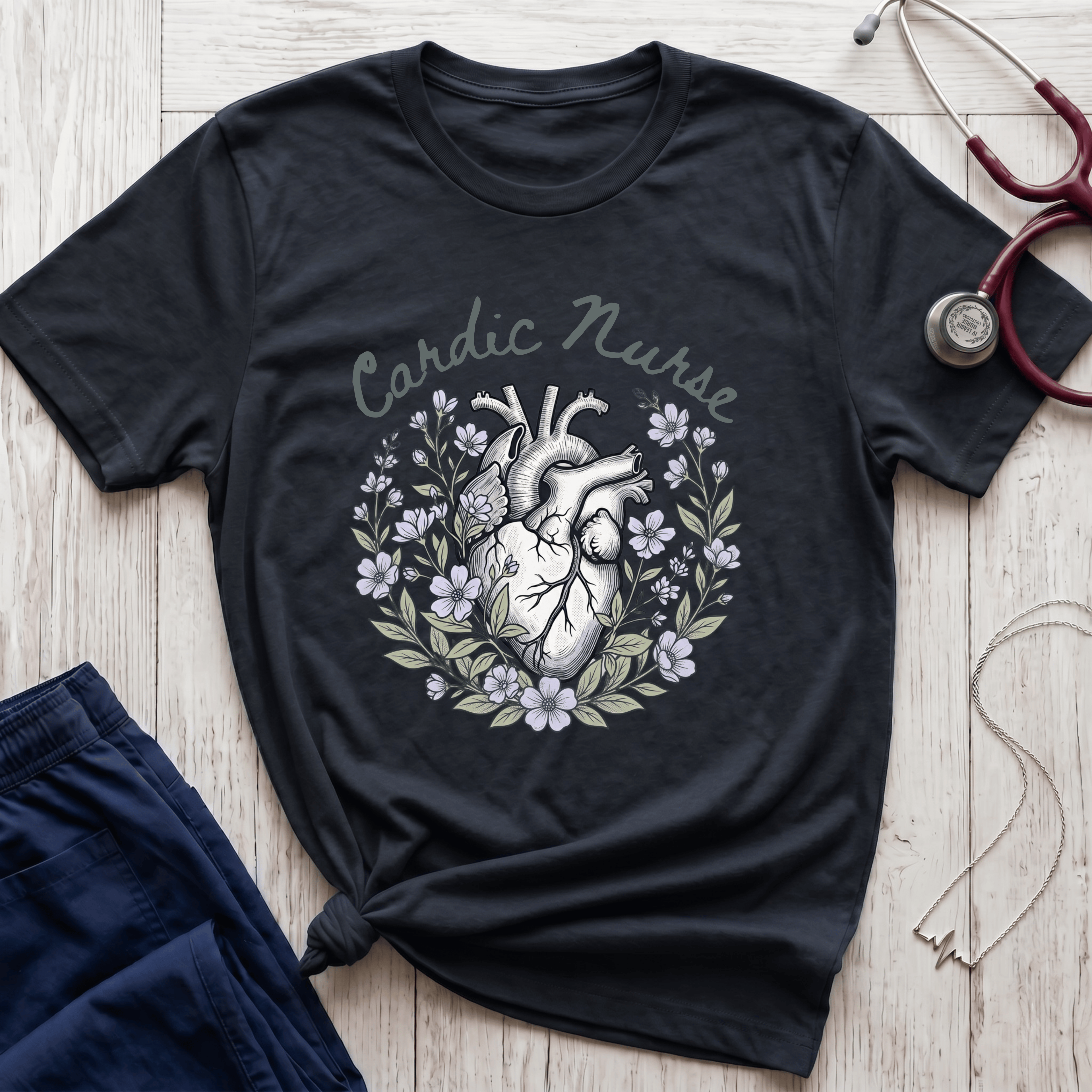 Cardiac Nurse Floral Heart T-Shirt