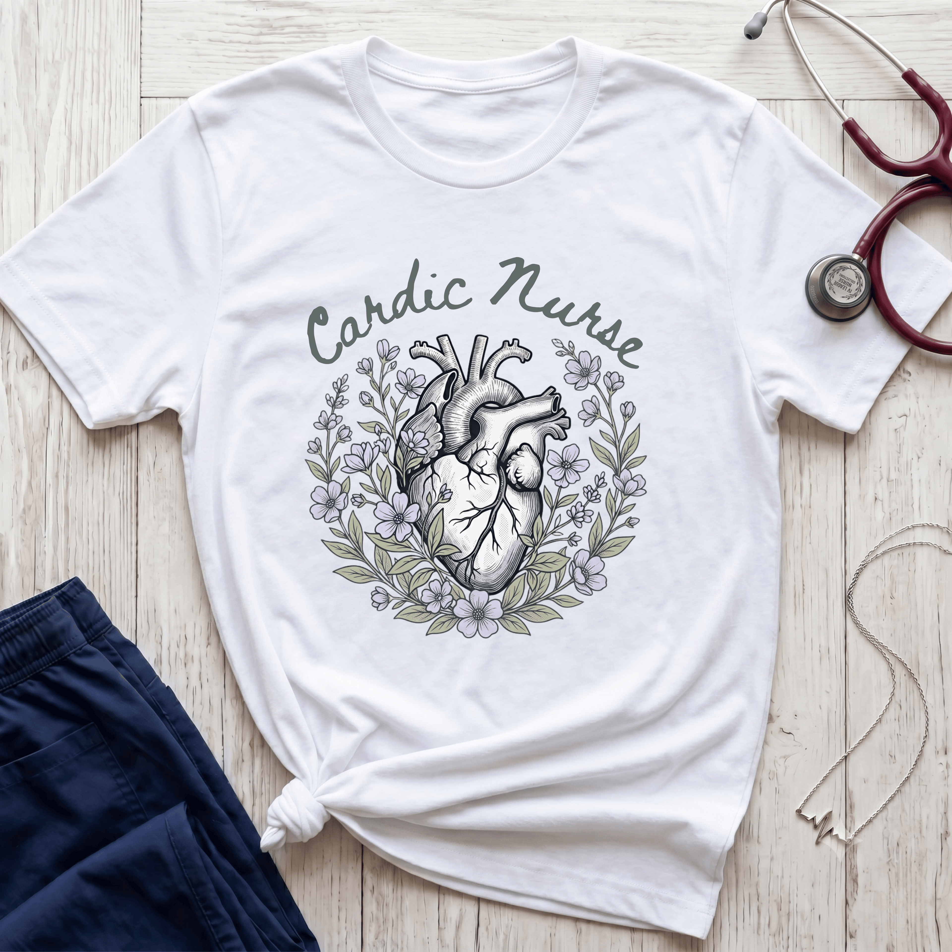 Cardiac Nurse Floral Heart T-Shirt