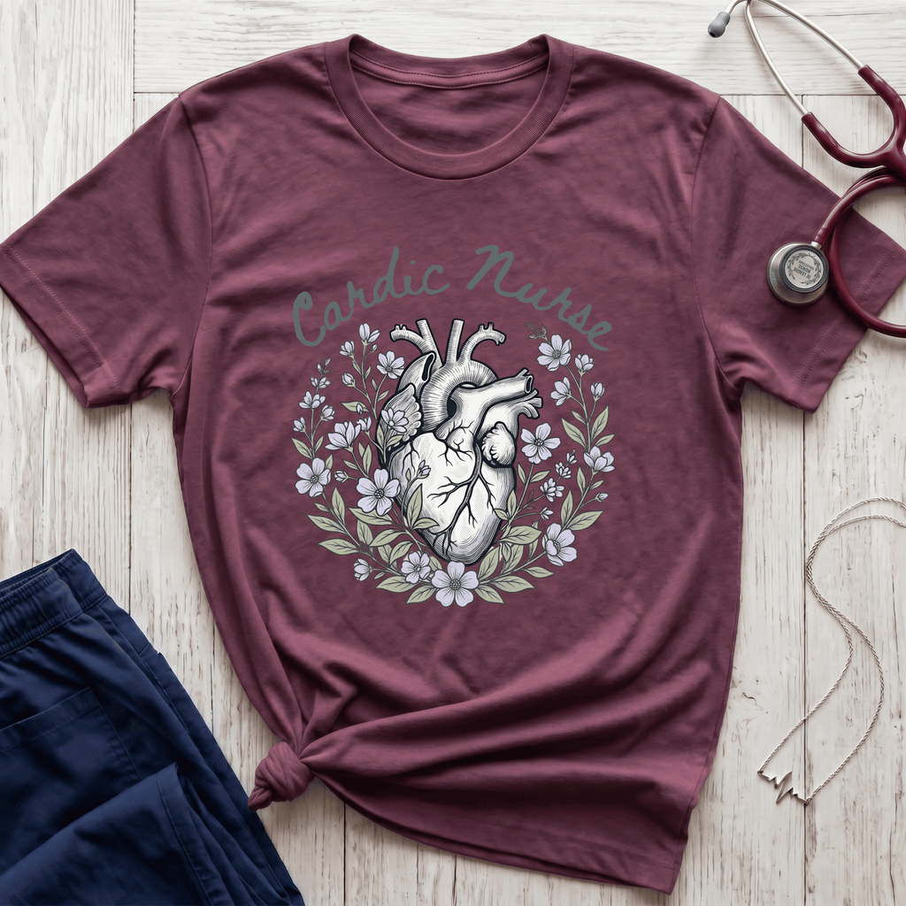 Cardiac Nurse Floral Heart T-Shirt