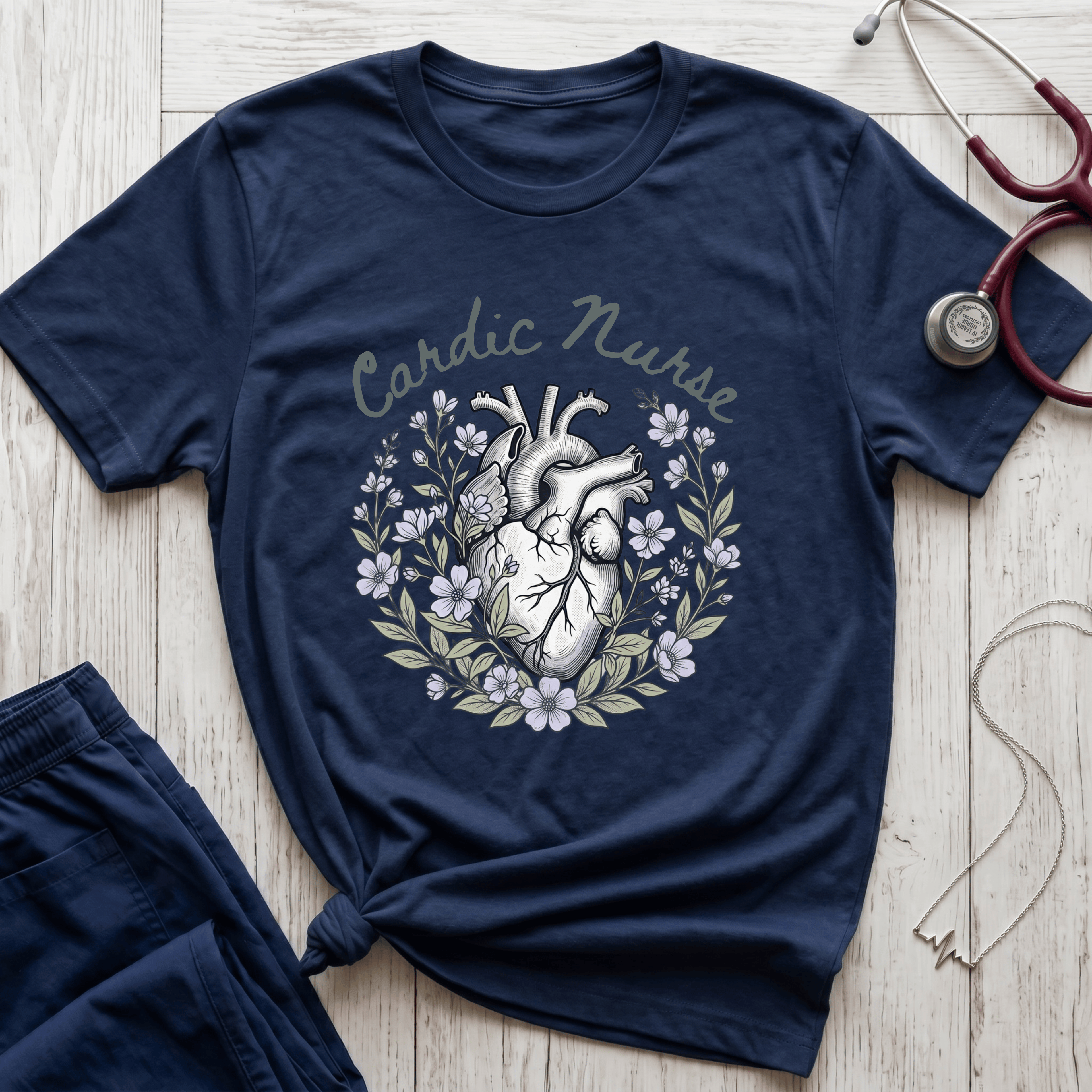 Cardiac Nurse Floral Heart T-Shirt