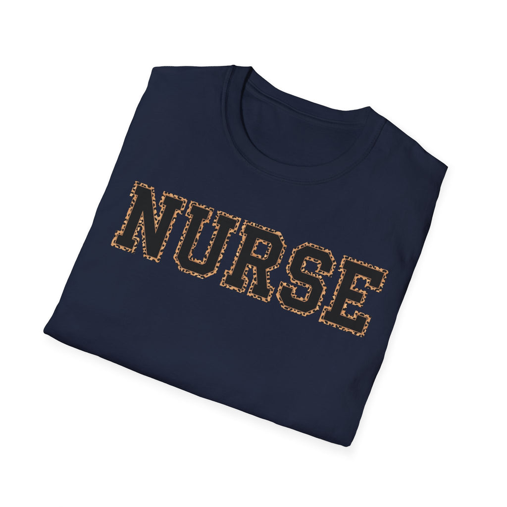 Cheetah Print Outline Varsity Nurse T-Shirt