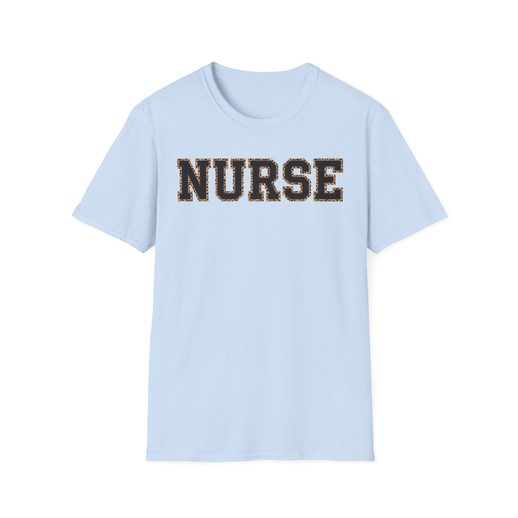 Cheetah Print Outline Varsity Nurse T-Shirt
