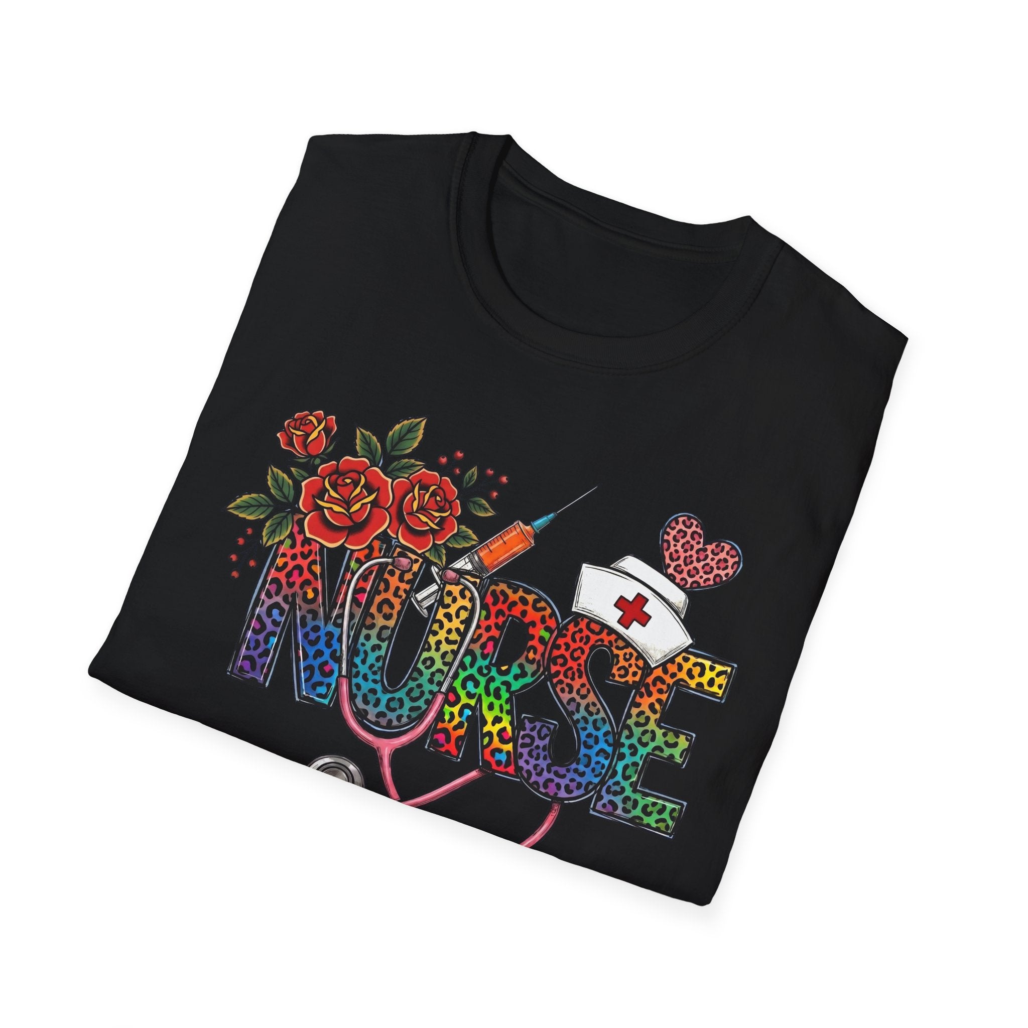 Fun Rainbow Cheetah Nurse T-Shirt