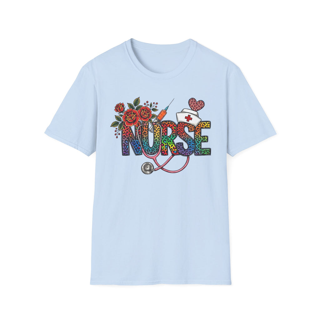 Fun Rainbow Cheetah Nurse T-Shirt