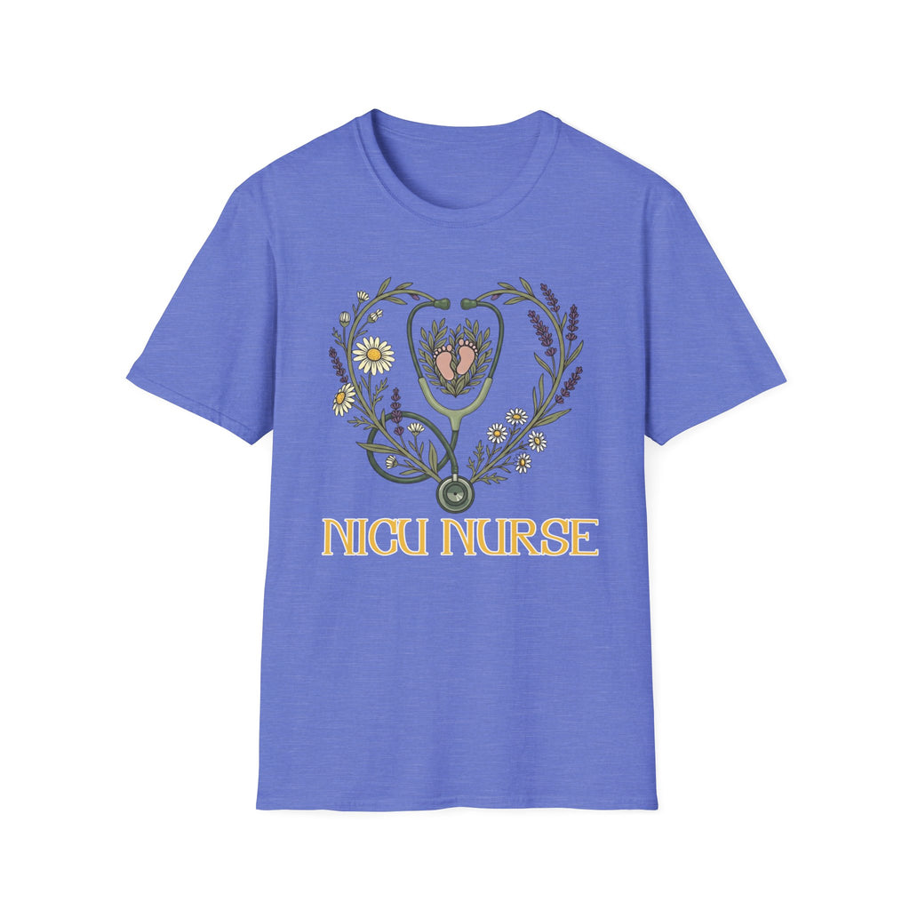NICU Nurse Floral Stethoscope T-Shirt