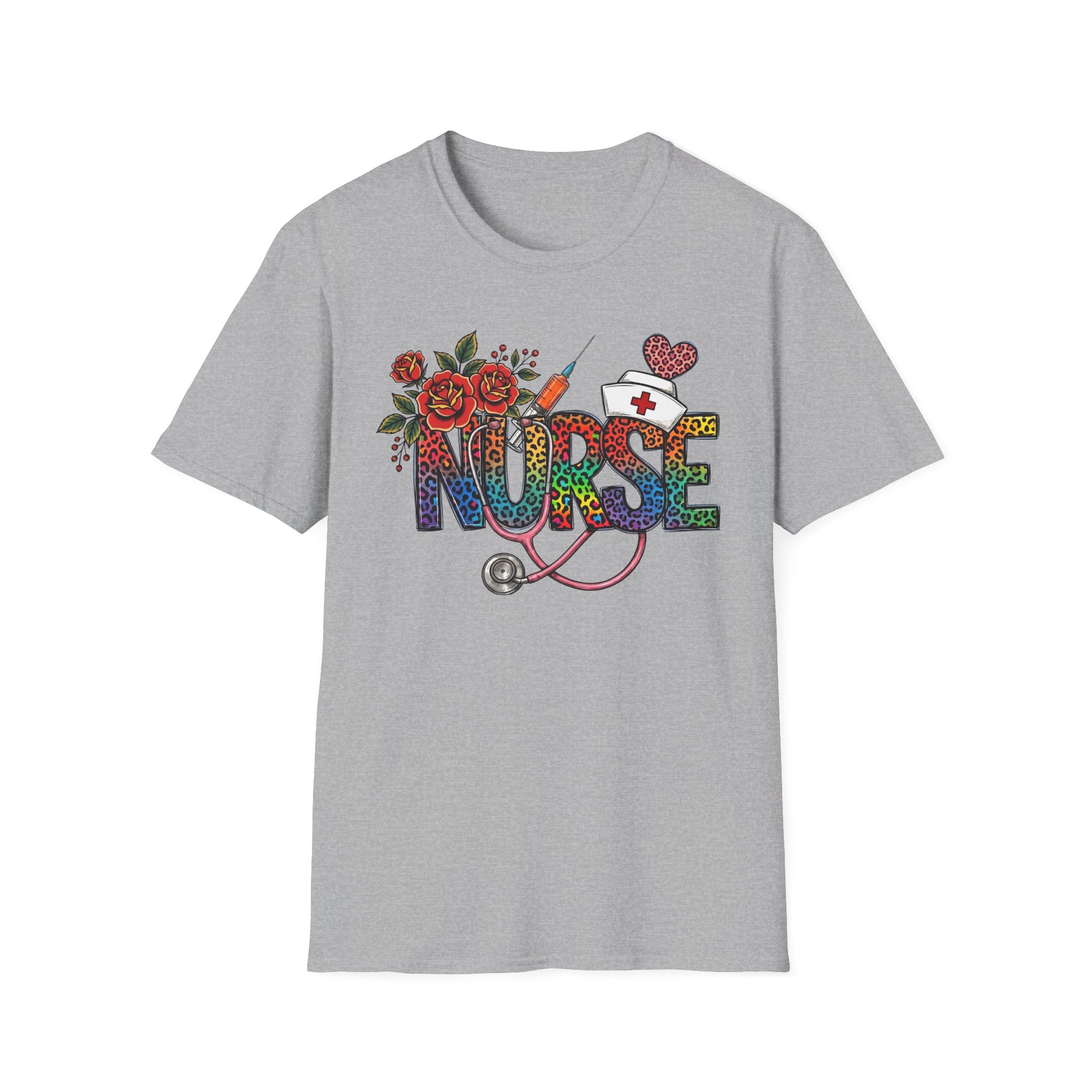 Fun Rainbow Cheetah Nurse T-Shirt