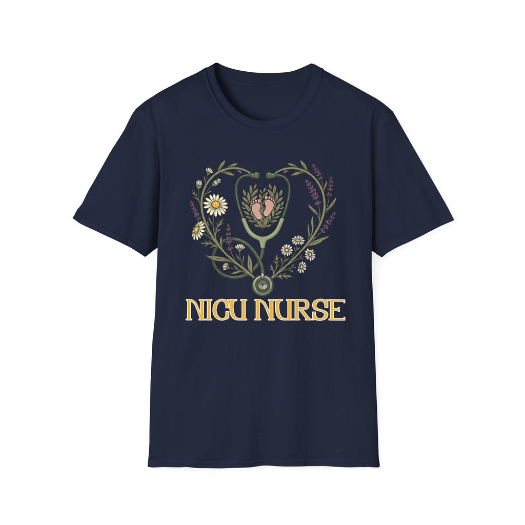 NICU Nurse Floral Stethoscope T-Shirt